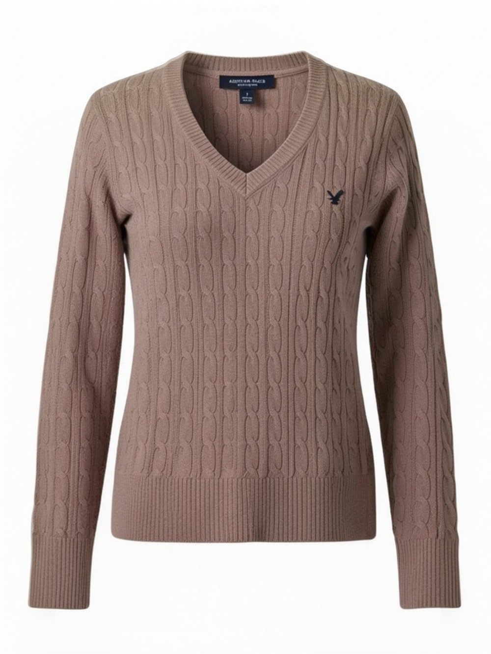 American Eagle Outfitters tan cable-knit V-neck sweater Medium